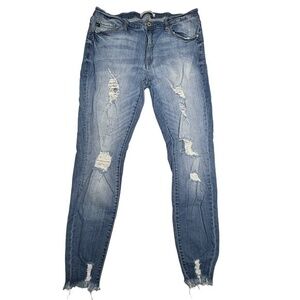 KanCan Distressed Raw Hem Jeans Skinny Medium Wash Denim Blue Jeans Size XL